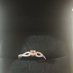 3.5 Morganite & 1/20CT T.W Diamond Twine Promise Ring In Rose Rhodium Sterling S